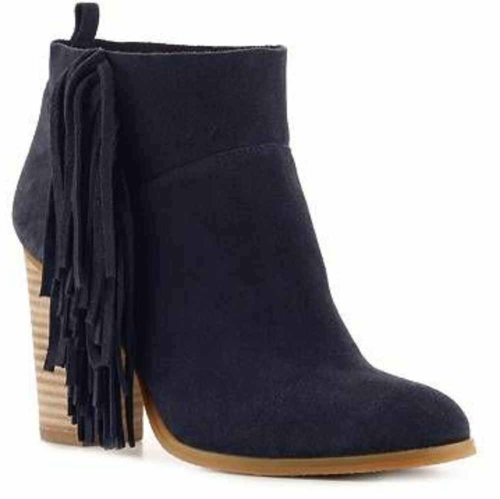 NEW Crown Vintage suede navy fringe booties